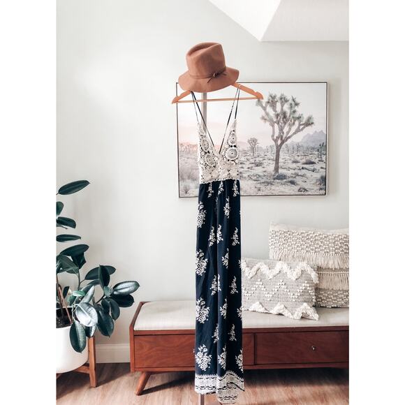 Chasing the Clouds boho goddess crochet top babydoll Flowy maxi dress M - Picture 10 of 11